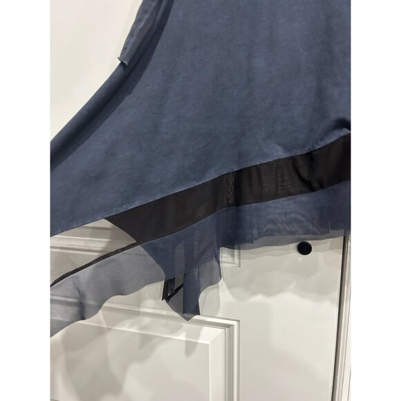 Luukaa Asymmetrical Hem Long Sleeve Tunic Top Mesh Detail Size Large Navy Blue - Picture 4 of 8